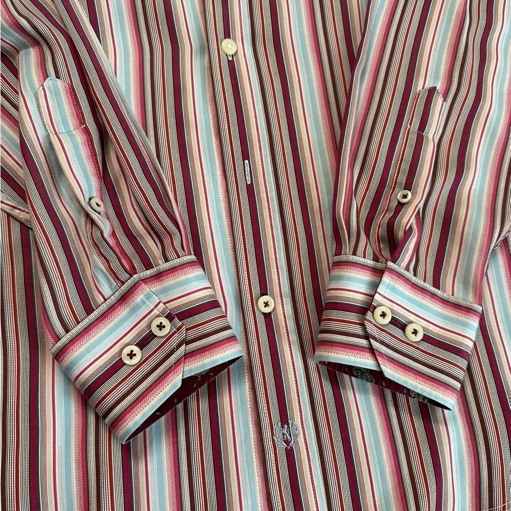 Bugatchi Uomo Men's Multicolored Button Up Long Sleeve Collared Dress Shirt Sz L - Picture 9 of 16